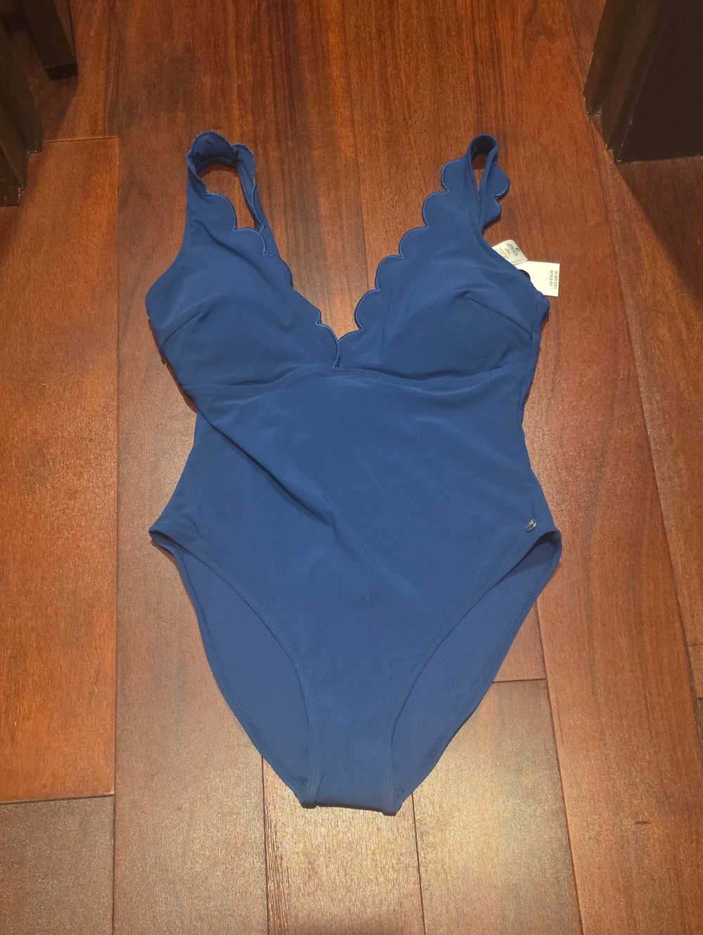 Cece Scalloped One Piece Swimsuit, Blue, Size 10